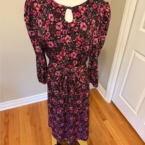 Leota Pink and Black Floral Long Sleeve Dress